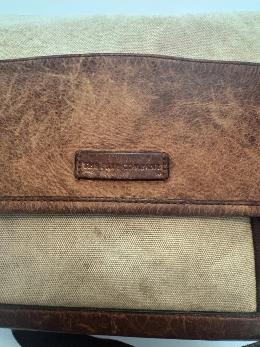 Frye Tan Canvas and Brown Leather Messenger Bag